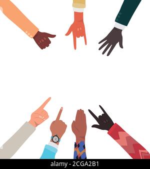 Hände mit Nummer eins wie und Rock Zeichen von verschiedenen Arten von Skins Vektor-Design Stock Vektor