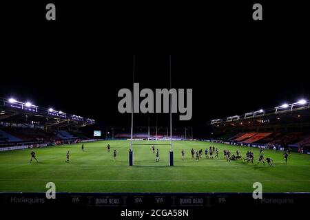 Twickenham Stoop, London, Großbritannien. September 2020. Gallagher Premiership Rugby, London Irisch gegen Harlequins; Allgemeine Ansicht von innen ein leeres das Stoop-Stadion während der 2. Hälfte von einer Remote-Kamera in den Tribünen aufgenommen Credit: Action Plus Sports/Alamy Live News Stockfoto