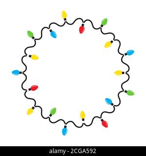 Weihnachtslampen mit rundem Rahmen. Grußkarte Stock Vektor