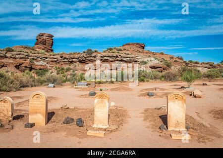 Grafton, Utah, USA - 13. Juni 2020: Der verlassene Friedhof in der Geisterstadt Grafton in Utah. Stockfoto