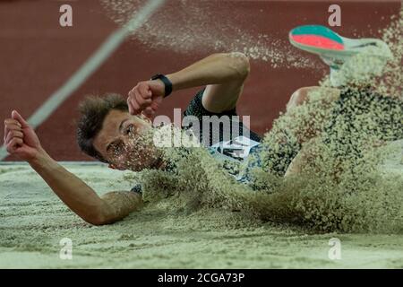 Der Tscheche Zdenek Kubat tritt am 8. September 2020 in Ostrava, Tschechien, beim Golden Spike Ostrava Athletics IAAF World Challenge an. (C Stockfoto