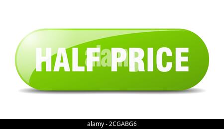 Knopf zum halben Preis. Abgerundetes Glasschild. Aufkleber. Banner Stock Vektor