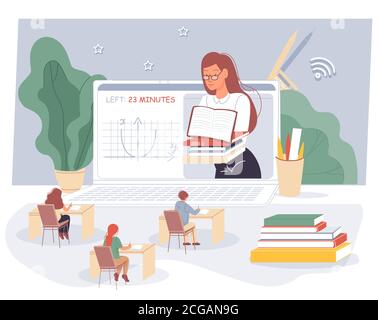 Lehrer, Schüler studieren in der virtuellen Klasse Stock Vektor