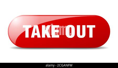 Take Out Knopf. Abgerundetes Glasschild. Aufkleber. Banner Stock Vektor
