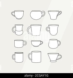 Teetasse einfache Form Vektor Illustration Set. Vektor Linie Illustration isoliert Tasse Logo Symbol Cafe Menü Banner flayer Stock Vektor