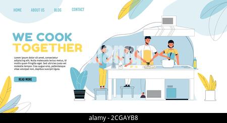 Happy Family Mitglied Kochen Landing Page Vorlage Stock Vektor