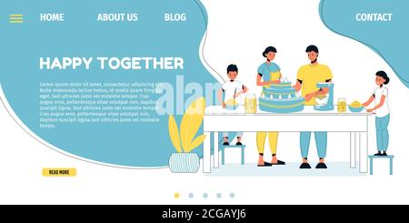 Happy Family Kuchen backen Landing Page Vorlage Stock Vektor