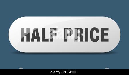 Knopf zum halben Preis. Abgerundetes Glasschild. Aufkleber. Banner Stock Vektor