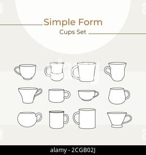 Teetasse einfache Form Vektor Illustration Set. Vektor Linie Illustration isoliert Tasse Logo Symbol Cafe Menü Banner flayer Stock Vektor