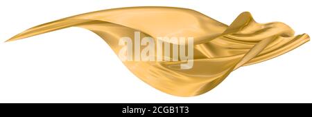 Abstrakter Hintergrund aus Gold gewellter Seide oder Satin. 3d-Rendering-Bild. Bild auf weißem Hintergrund isoliert. Stockfoto