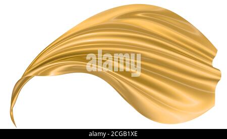 Abstrakter Hintergrund aus Gold gewellter Seide oder Satin. 3d-Rendering-Bild. Bild auf weißem Hintergrund isoliert. Stockfoto