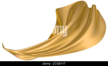 Abstrakter Hintergrund aus Gold gewellter Seide oder Satin. 3d-Rendering-Bild. Bild auf weißem Hintergrund isoliert. Stockfoto