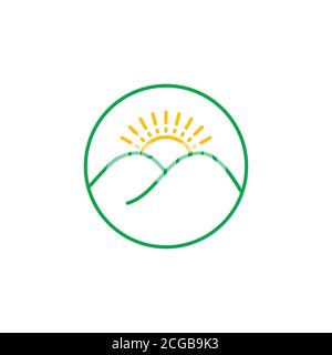 Sun Rise Mountain Line Art Logo Vektor Stock Vektor