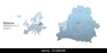 Weißrussland-Karte. Blaue Gradientenvektorkarte der europäischen Länder. Stock Vektor