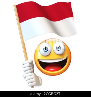 Emoji hält indonesische Flagge, Emoticon winkt Nationalflagge von Indonesien 3d-Rendering Stockfoto