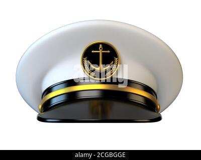 Navy Cap, Schiffsoffizier, Admiral, Seemann, Kapitän Marine Hut Vorderansicht 3d-Rendering Stockfoto