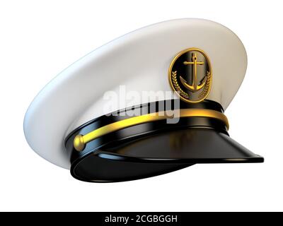 Navy Cap, Schiffsoffizier, Admiral, Seemann, Kapitän Marine Hut Vorderansicht 3d-Rendering Stockfoto