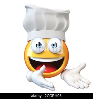 Emoji Koch isoliert auf weißem Hintergrund, emoticon Restaurant Chef 3d-Rendering Stockfoto