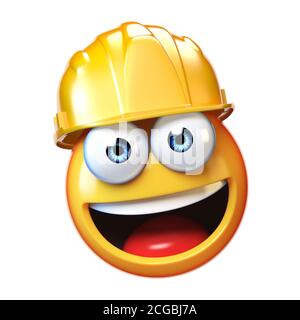 Emoji Bauarbeiter isoliert auf weißem Hintergrund, Emoticon trägt Harthut 3d-Rendering Stockfoto