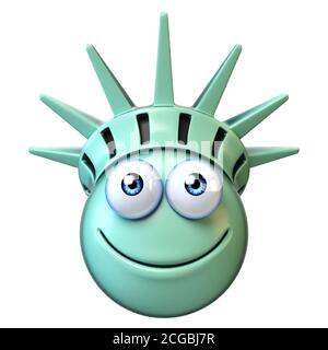 Statue der Freiheit emoji, Karikatur emoticon 3d-Rendering Stockfoto