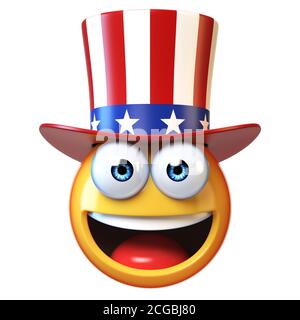 Emoji mit amerikanischem Hut, Onkel Sam Emoticon 3d-Rendering Stockfoto