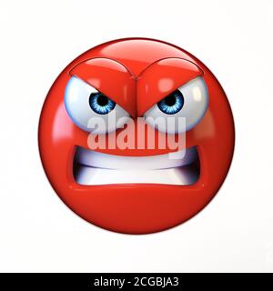 Wütend Emoji isoliert auf weißem Hintergrund, verrückt Emoticon 3d-Rendering Stockfoto