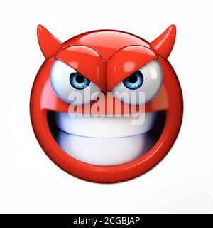 Teufel Emoji isoliert auf weißem Hintergrund, böse Emoticon 3d-Rendering Stockfoto