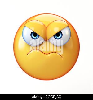 Mürrisches Emoji auf weißem Hintergrund isoliert, verpönt Emoticon 3d-Rendering Stockfoto