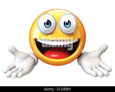 Präsentiert Emoji isoliert auf weißem Hintergrund, Gruß Emoticon 3d-Rendering Stockfoto