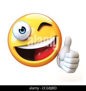 Daumen nach oben Emoji isoliert auf weißem Hintergrund, Emoticon geben mag 3d-Rendering Stockfoto