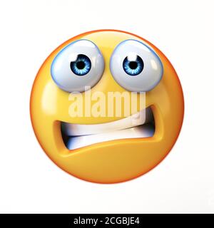 Verängstigte Emoji isoliert auf weißem Hintergrund, Emoticon in Angst 3d-Rendering Stockfoto