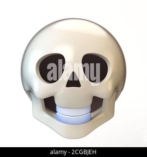 Schädel Gesicht Emoji isoliert auf weißem Hintergrund, tot Emoticon 3d-Rendering Stockfoto