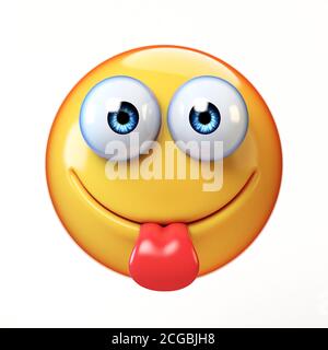Yummy Emoji isoliert auf weißem Hintergrund, klebende Zunge Emoticon 3d-Rendering Stockfoto