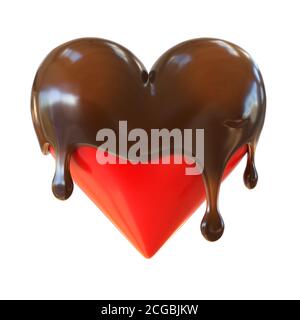 Schokoladenherz schmilzt 3d-Rendering Stockfoto