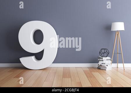 Modell Innenfont 3d-Rendering Nummer 9 Stockfoto
