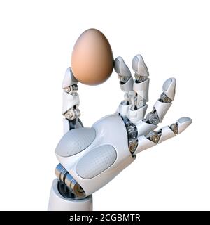 Roboter Hand hält das Ei 3d-Rendering Stockfoto