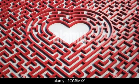 Herz geformt Labyrinth Labyrinth der Liebe 3d-Rendering Stockfoto