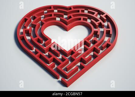 Herz geformt Labyrinth Labyrinth der Liebe 3d-Rendering Stockfoto