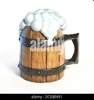 Holzbecher, 3D-Darstellung von Tankard Stockfoto