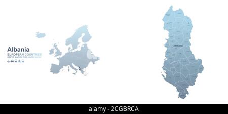 Albanien-Karte. Blaue Gradient-Vektor-Karte der europäischen Länder. Stock Vektor