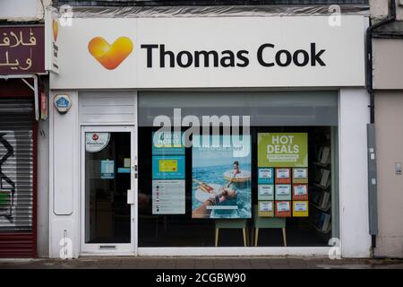 Ein Thomas Cook Reisebüro in Cardiff, Wales, Großbritannien. Stockfoto