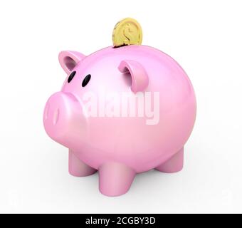 Sparschwein mit Goldmünze Stockfoto