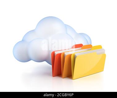 Cloud Computing 3d Konzept - Cloud mit Ordnern Stockfoto