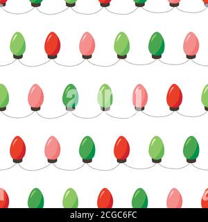 Bunte helle Weihnachten und Neujahr verflochten String Lichter Streifen Hintergrund Vektor Nahtloses Muster Stock Vektor