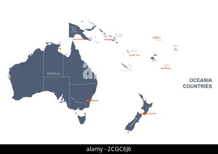 Vektorkarte für Länder des südpazifiks. Stock Vektor