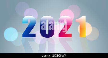 2021 Neujahr Bunte festliche Hintergrund mit glänzenden Zahlen und Leuchtende Bokeh-Lichter Stock Vektor