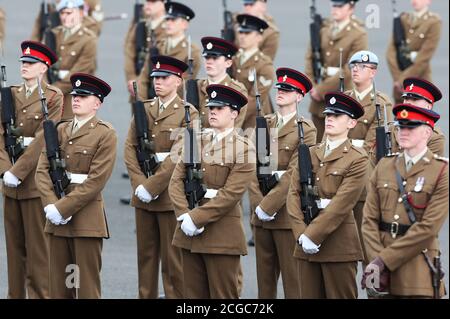 Die Graduation Parade am Army Foundation College in Harrogate, North Yorkshire, wo Captain Sir Tom Moore als Chief Inspecting Officer die Junior-Soldaten inspizieren wird. Stockfoto