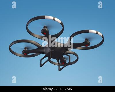 Fliegende Drohne am Himmel 3d-Illustration Stockfoto