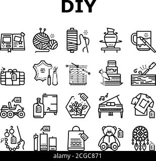 Diy Crafts Handmade Collection Icons Set Vektor Stock Vektor