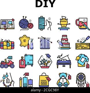 Diy Crafts Handmade Collection Icons Set Vektor Stock Vektor